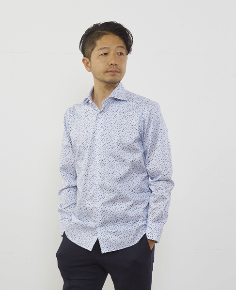 HITOYOSHI Wネーム モチーフプリントワイドカラーシャツ 詳細画像 ブルー 1