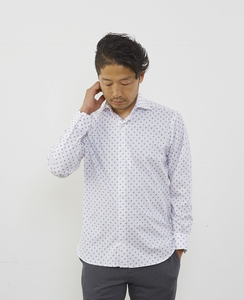 HITOYOSHI Wネーム モチーフプリントワイドカラーシャツ 詳細画像 ブルー 13