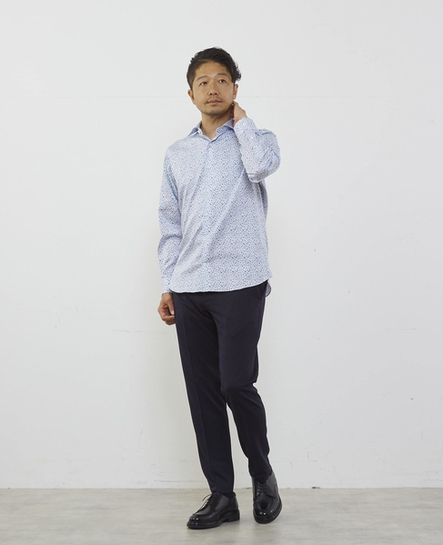 HITOYOSHI Wネーム モチーフプリントワイドカラーシャツ 詳細画像 ブルー 18