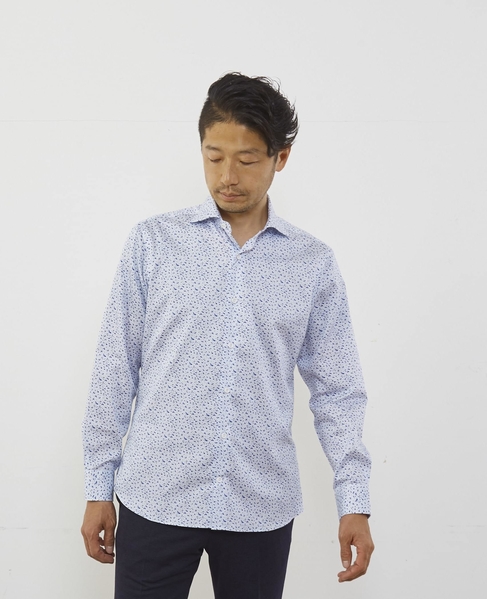 HITOYOSHI Wネーム モチーフプリントワイドカラーシャツ 詳細画像 ブルー 2