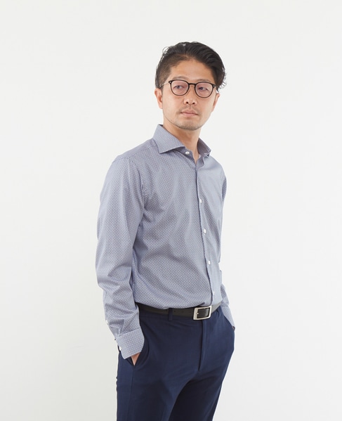 HITOYOSHI Wネーム モチーフプリントワイドカラーシャツ 詳細画像 ネイビー 1