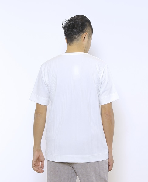 袋ジャガードストライプVネックTシャツ 詳細画像 ホワイト 4