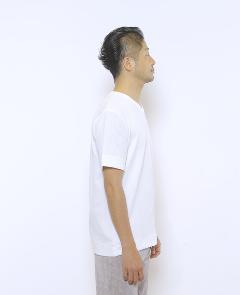 袋ジャガードストライプVネックTシャツ 詳細画像 ホワイト 5