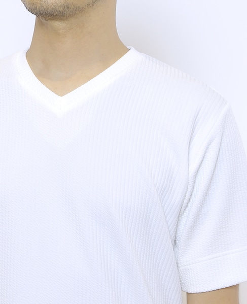袋ジャガードストライプVネックTシャツ 詳細画像 ホワイト 6