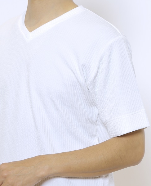袋ジャガードストライプVネックTシャツ 詳細画像 ホワイト 7