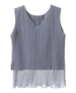 【TORRAZZO DONNA】Wide rib knit×See-through Hybrid tops/6231-659