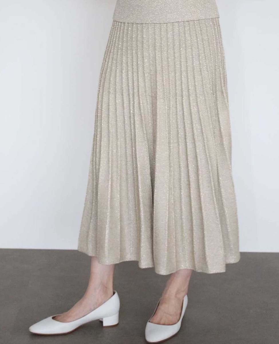 【MARILYN MOON（マリリンムーン）】shine lame knit pleets skirt