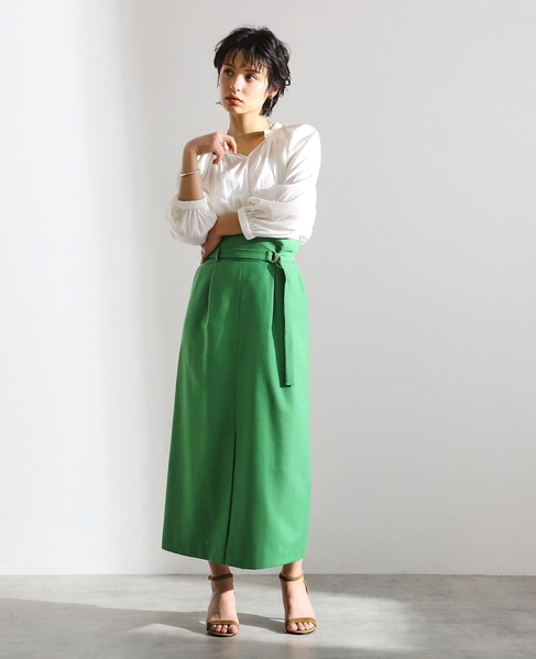 【雑誌 美ST 8月号掲載】ベルテッドロングタイトスカート（セットアップ対応可） 詳細画像 グリーン 6