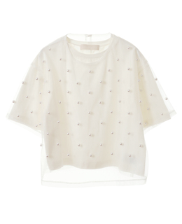 【MARILYN MOON/マリリンムーン】Pearlized layered tulle T-shirt