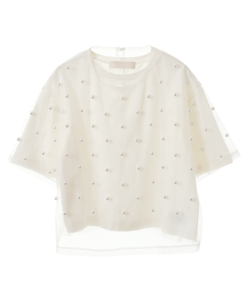 【MARILYN MOON/マリリンムーン】Pearlized layered tulle T-shirt 詳細画像 ホワイト 1
