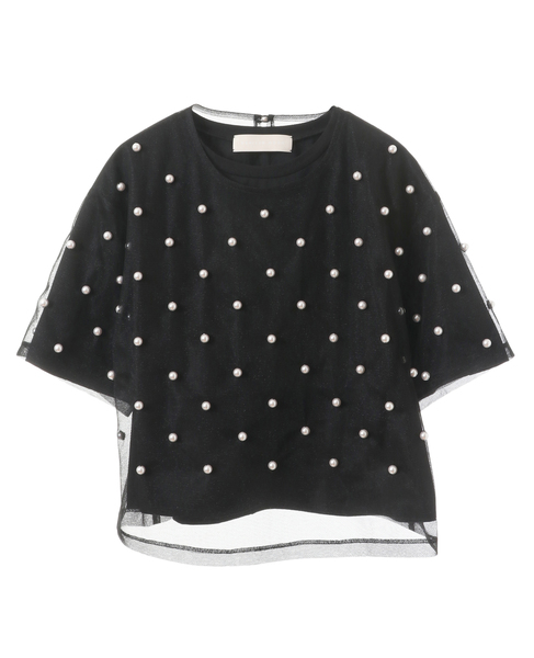 【MARILYN MOON/マリリンムーン】Pearlized layered tulle T-shirt 詳細画像 ブラック 1
