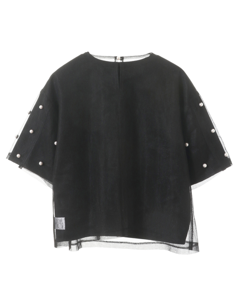 【MARILYN MOON/マリリンムーン】Pearlized layered tulle T-shirt 詳細画像 ブラック 2