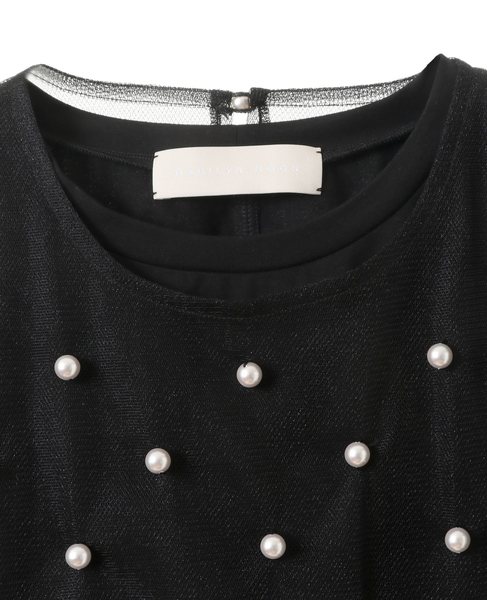 【MARILYN MOON/マリリンムーン】Pearlized layered tulle T-shirt 詳細画像 ブラック 3