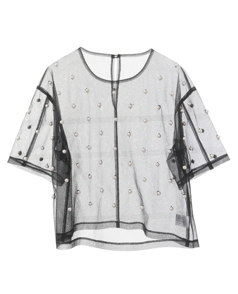 【MARILYN MOON/マリリンムーン】Pearlized layered tulle T-shirt 詳細画像 ブラック 7