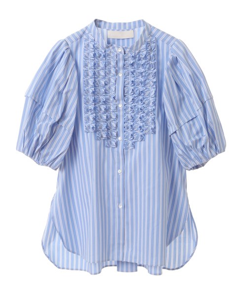 【MARILYN MOON/マリリンムーン】Modern tuck frill volume sleeve blouse 詳細画像 ブルー 1