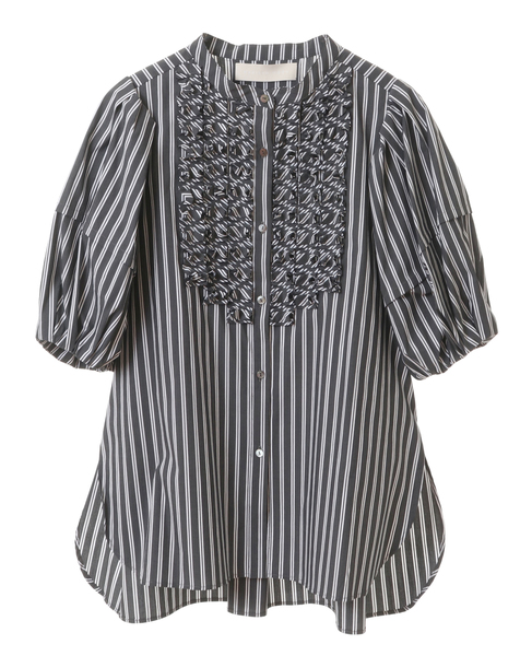 【MARILYN MOON/マリリンムーン】Modern tuck frill volume sleeve blouse 詳細画像 ブラック 1