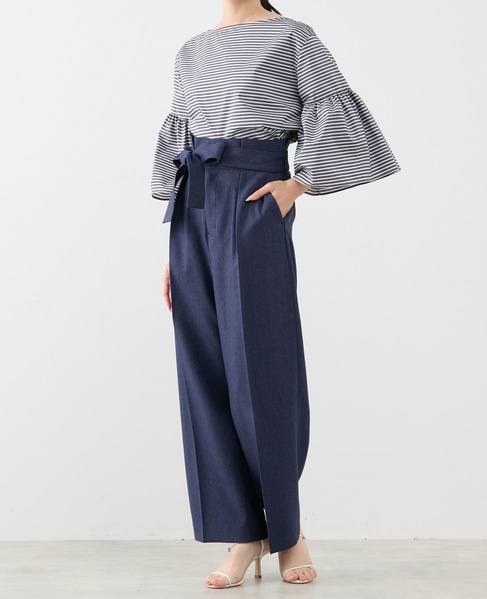 ボーダーベルスリーブ2WAYブラウス 詳細画像 ブラック 2