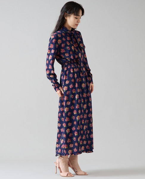 オールドローズプリントボウリボン付きワンピース 詳細画像 ネイビー 2