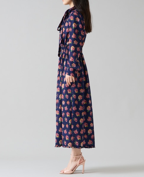 オールドローズプリントボウリボン付きワンピース 詳細画像 ネイビー 5