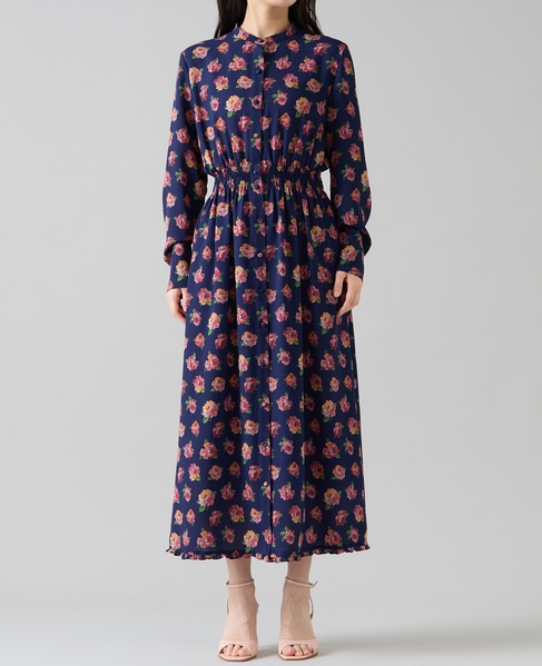 オールドローズプリントボウリボン付きワンピース 詳細画像 ネイビー 7