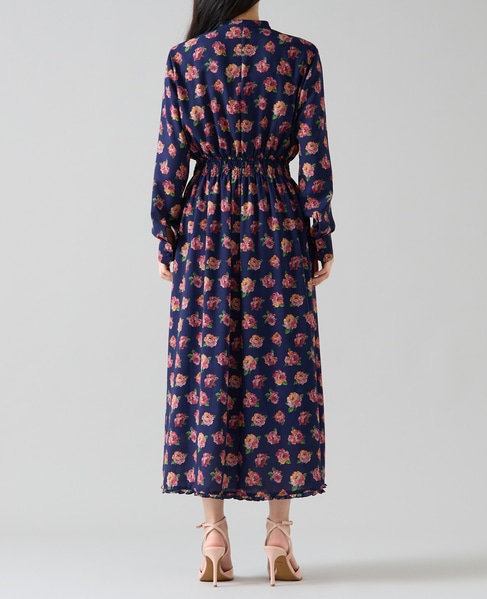 オールドローズプリントボウリボン付きワンピース 詳細画像 ネイビー 8