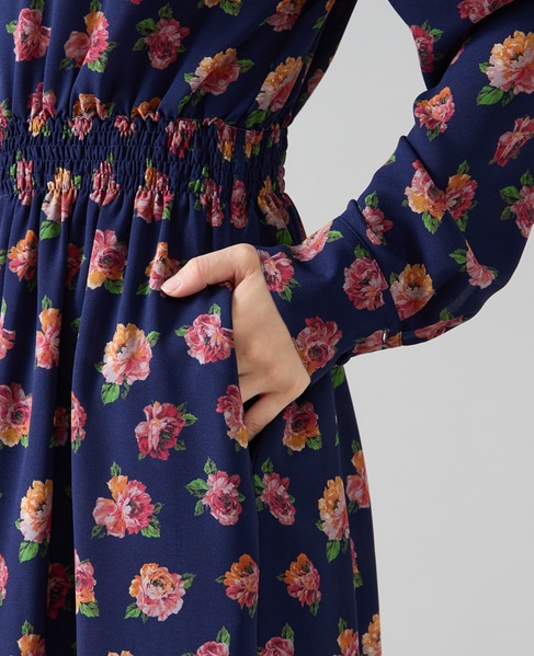 オールドローズプリントボウリボン付きワンピース 詳細画像 ネイビー 9