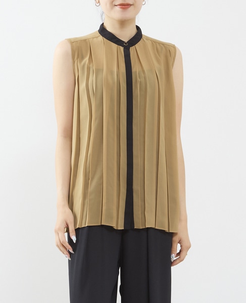 バイカラープリーツトップス 詳細画像 キャメル 1
