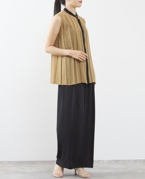 バイカラープリーツトップス 詳細画像 キャメル 4