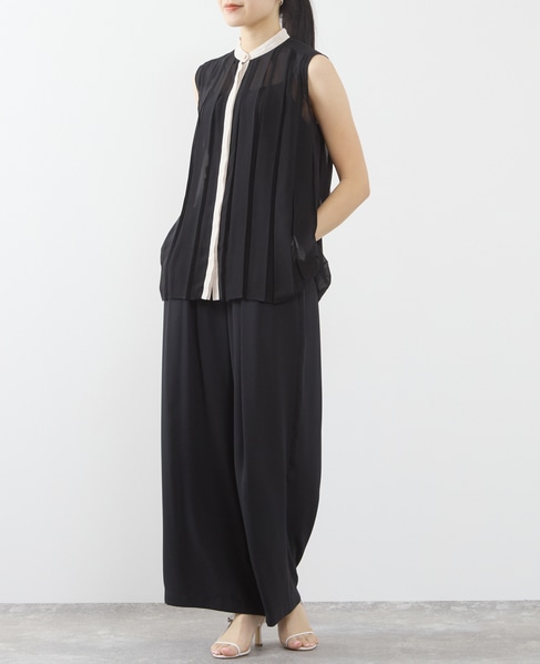 バイカラープリーツトップス 詳細画像 ブラック 4