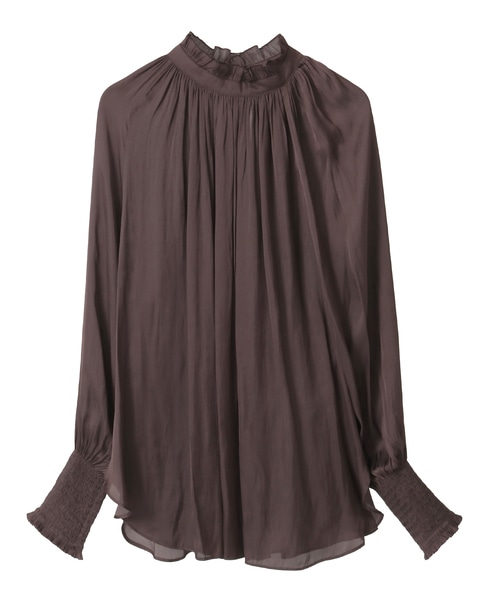《定番》2wayフリルネックギャザーブラウス 詳細画像 ブラウン 1