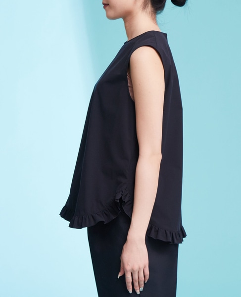 《定番》フリルヘムノースリーブブラウス（セットアップ可） 詳細画像 ブラック 3