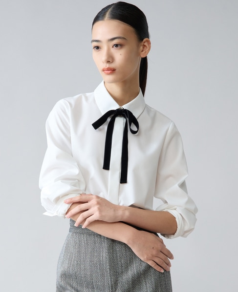 バイカラーリボンシャツブラウス 詳細画像 ホワイト 2