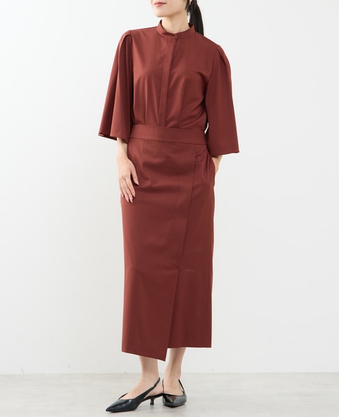 フレアスリーブバンドカラーブラウス 詳細画像 レッドブラウン 3