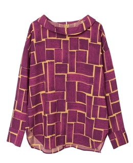 ブラッシュマークプリントハイネックブラウス