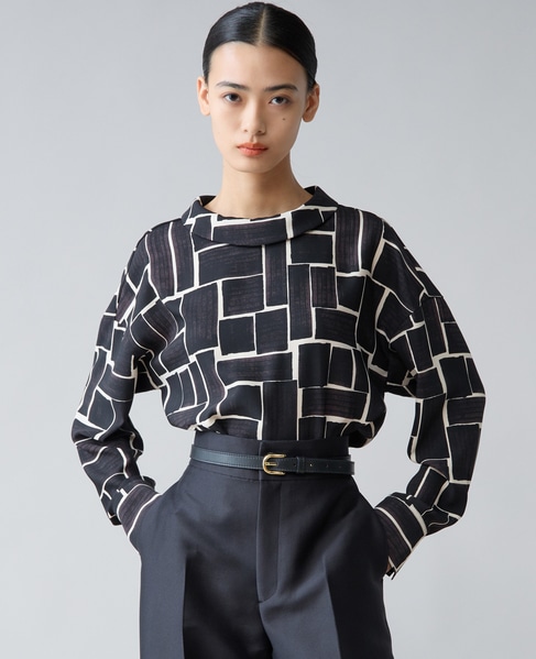 ブラッシュマークプリントハイネックブラウス 詳細画像 ブラック 4