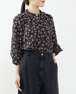 レオパードプリントタックブラウス