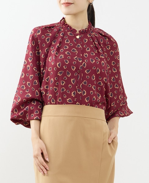 レオパードプリントタックブラウス 詳細画像 ボルドー 1