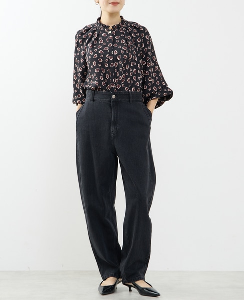 レオパードプリントタックブラウス 詳細画像 ブラック 3