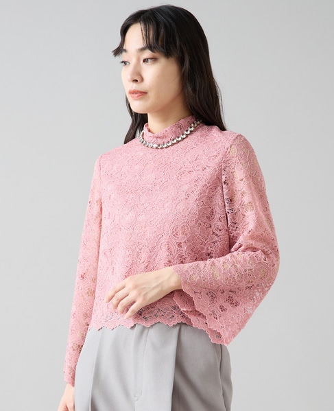 ハイネックレースブラウス 詳細画像 ピンク 2