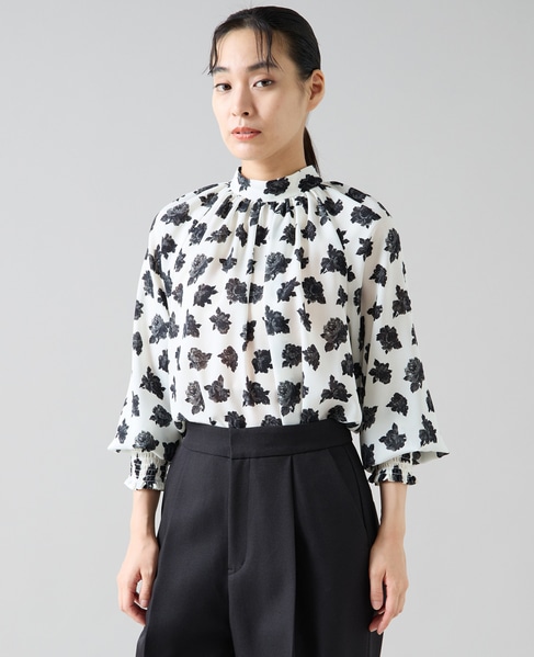 オールドローズプリントハイネックブラウス 詳細画像 オフホワイト 1