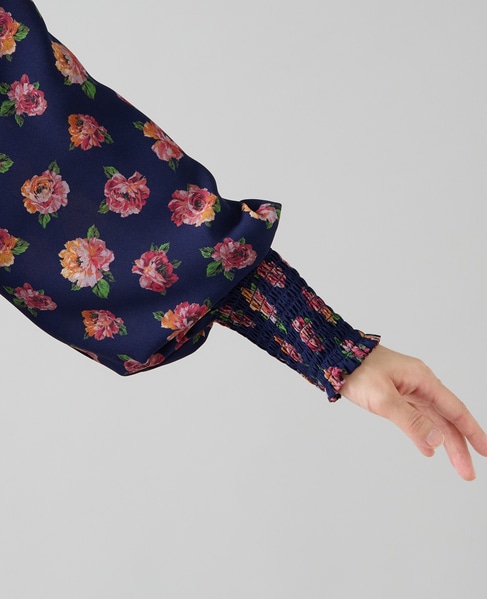 オールドローズプリントハイネックブラウス 詳細画像 ネイビー 10