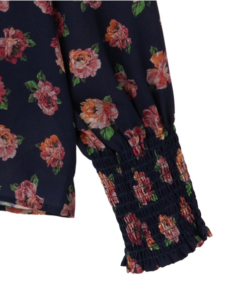 オールドローズプリントハイネックブラウス 詳細画像 ネイビー 15
