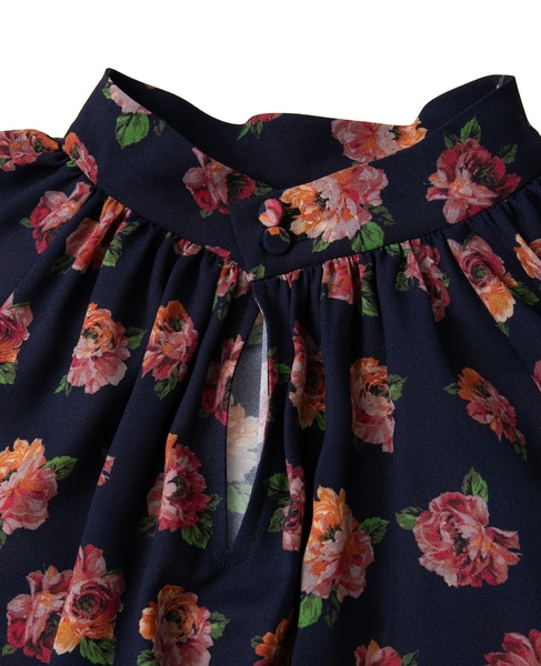 オールドローズプリントハイネックブラウス 詳細画像 ネイビー 17