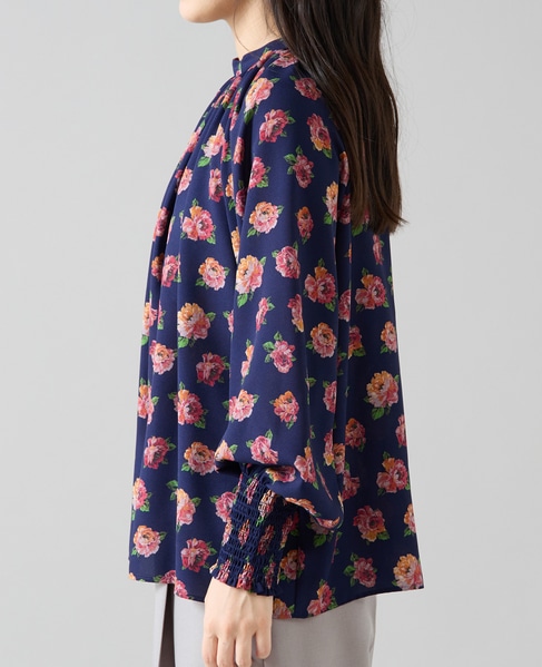 オールドローズプリントハイネックブラウス 詳細画像 ネイビー 8
