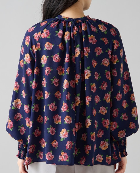 オールドローズプリントハイネックブラウス 詳細画像 ネイビー 9