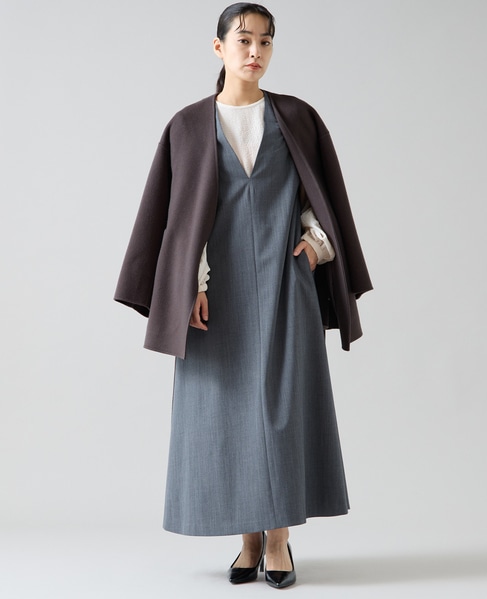 【TIARA】ノーカラージャケット グレー Mサイズ TIARA】ノーカラージャケット グレー Mサイズ