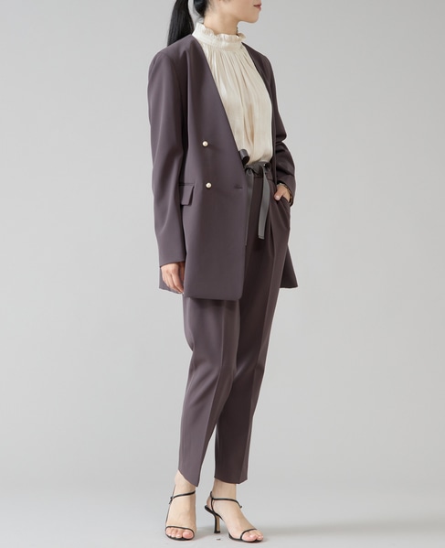 《定番》ノーカラーダブルジャケット 詳細画像 チャコールグレー 4