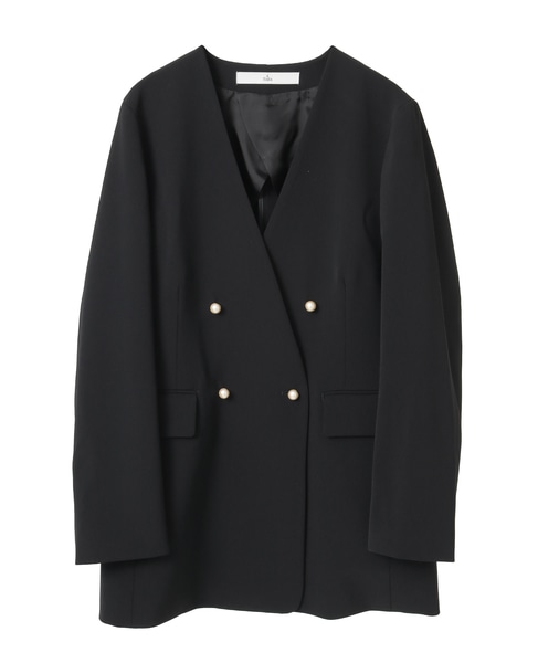 《定番》ノーカラーダブルジャケット 詳細画像 ブラック 1