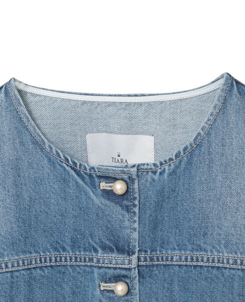 パールボタンノーカラーデニムジャケット 詳細画像 ブルー 10