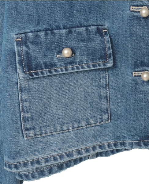 パールボタンノーカラーデニムジャケット 詳細画像 ブルー 12